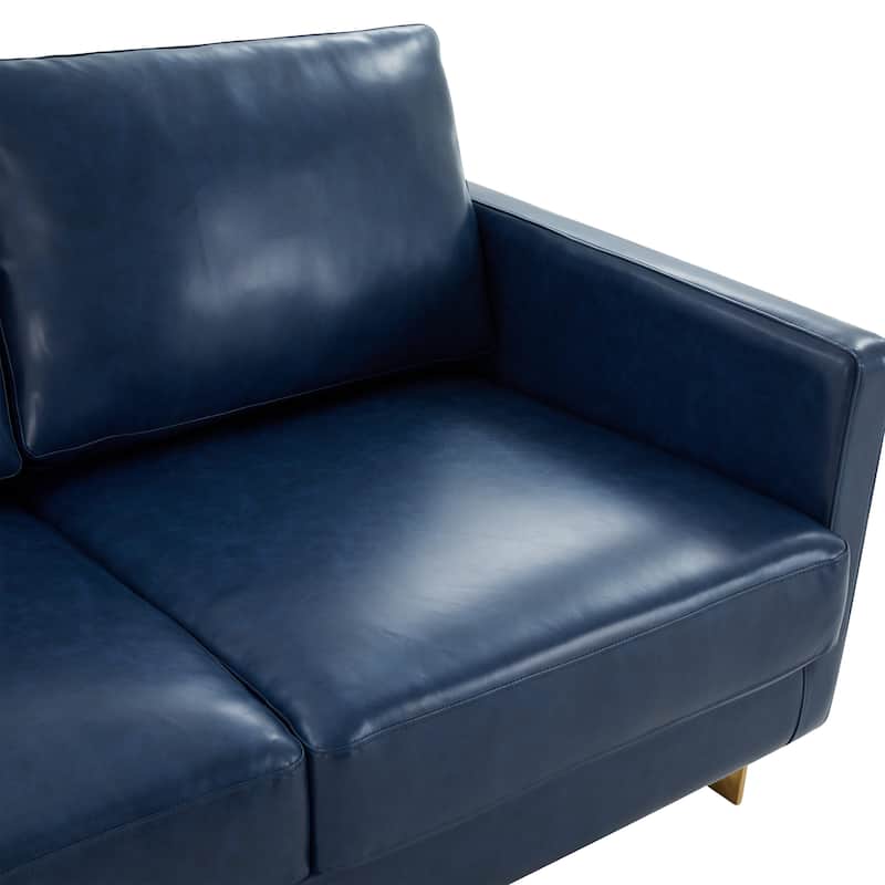 LeisureMod Lincoln Modern Upholstered Leather Sofa with Gold Frame - 83"