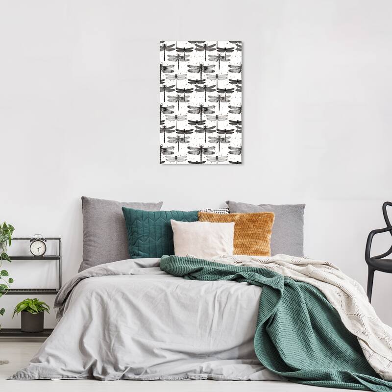 Wynwood Studio Canvas Animals Dragonfly Flight Gray and Dark Gray Rustic Wall Art Canvas Print - 24 x 16