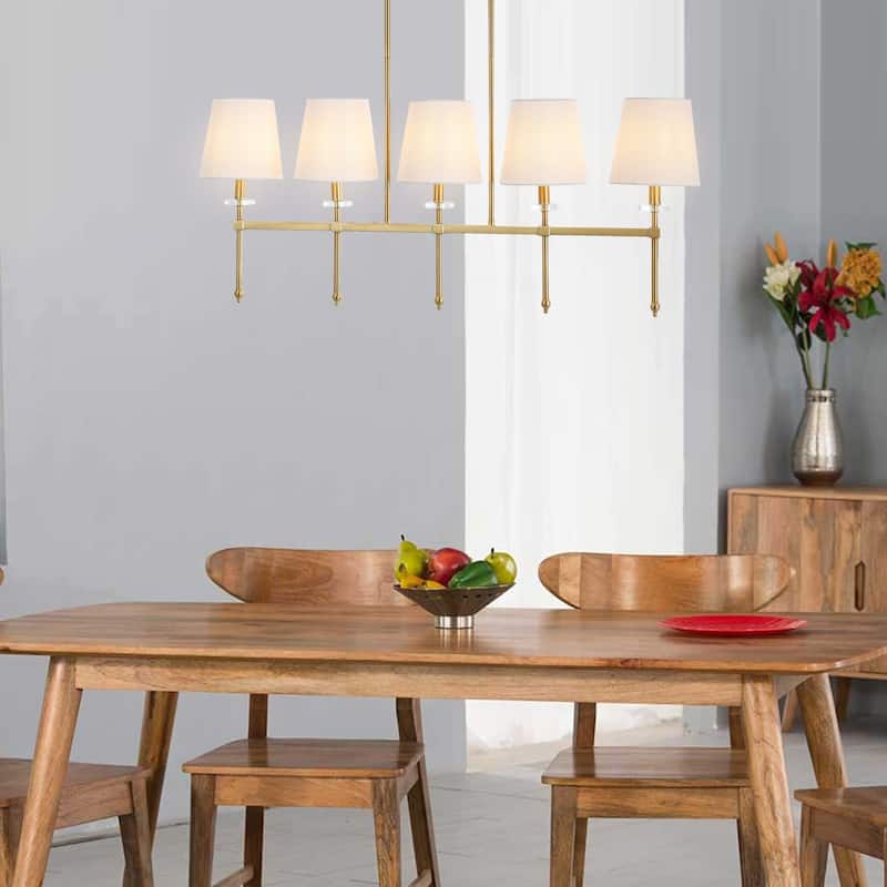 Olivia 38.5" 5-Light Modern Midcentury Iron Linear LED Pendant, Brass Gold by JONATHAN Y - 5 Light