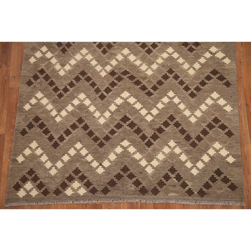 Hand Woven Oriental 100% Wool Carpet Southwestern Geometric Multi-Colored Kilim Area Rug - 6' 3'' X 5' 1''