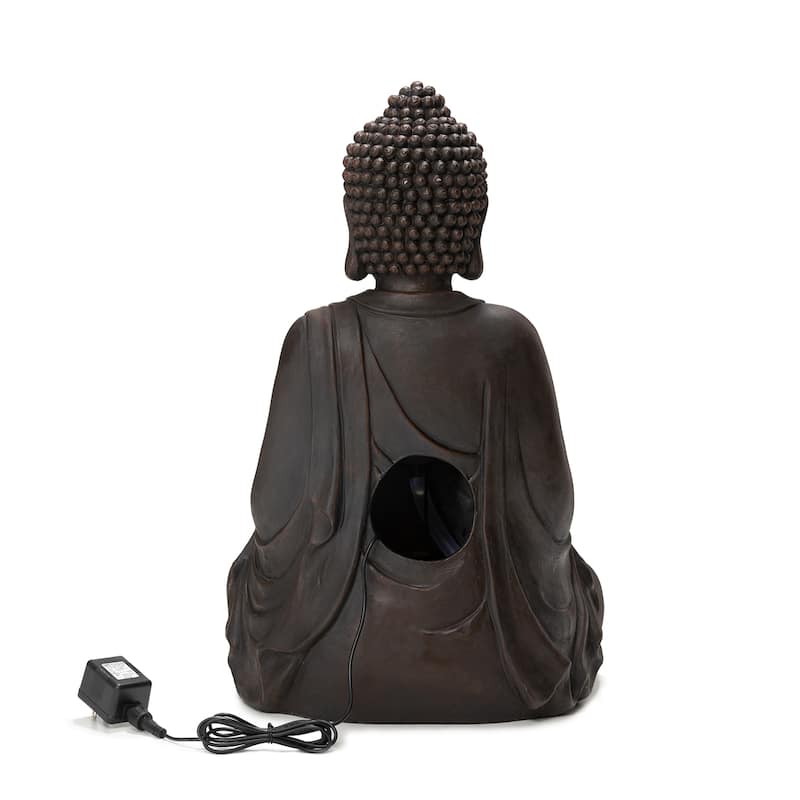 Glitzhome Meditating Buddha Patio Floor Fountain with Lotus and LED