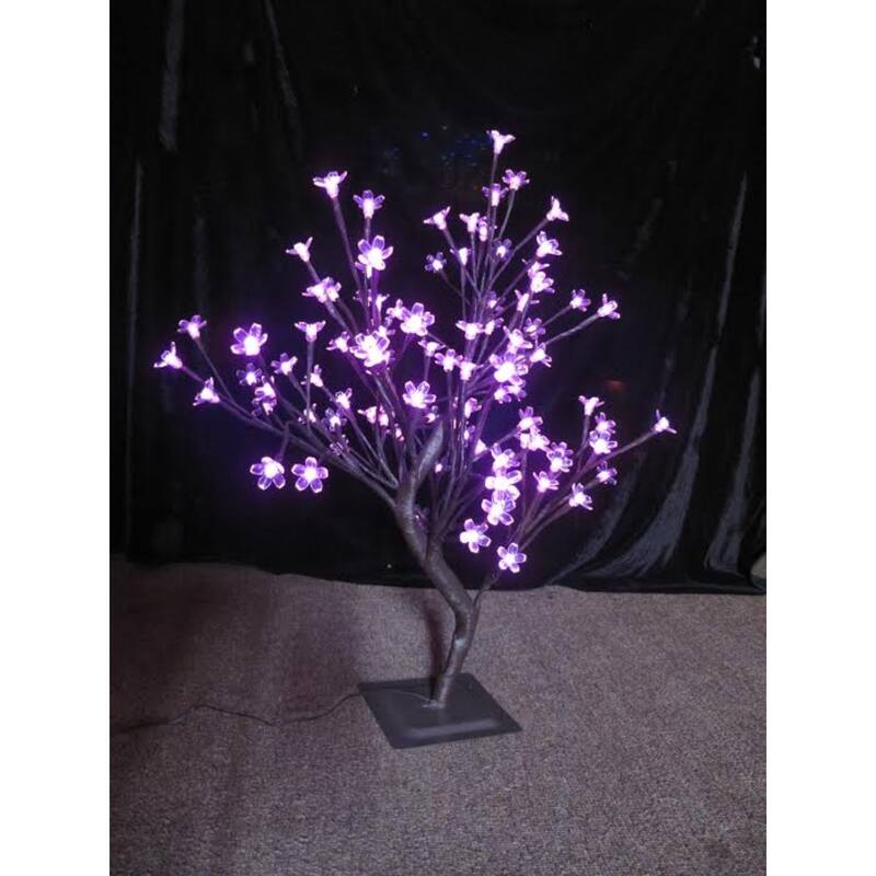 Pre-Lit Floral Bonsai Outdoor Artificial Tree - 22" - Pink Lights