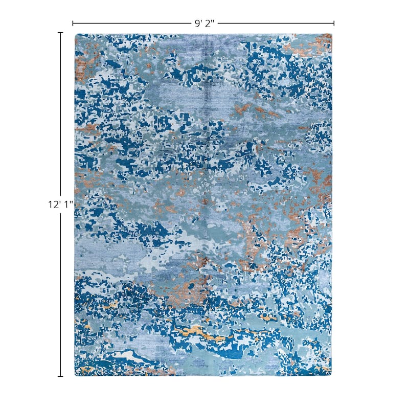 Modern One-of-a-Kind Hand-Knotted Area Rug - White, 9' 2" x 12' 1" - 9' 2" x 12' 1"