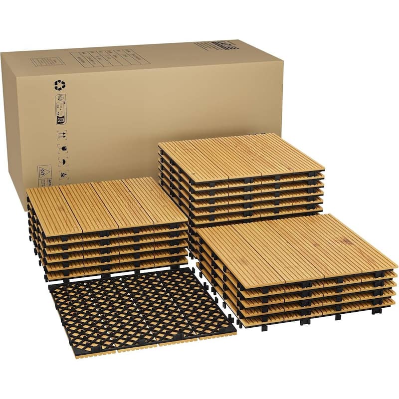 22 Pack 12"X12" Wood Patio Flooring Deck Tiles for Indoor & Outdoor Use - 22-Pack - Yellow