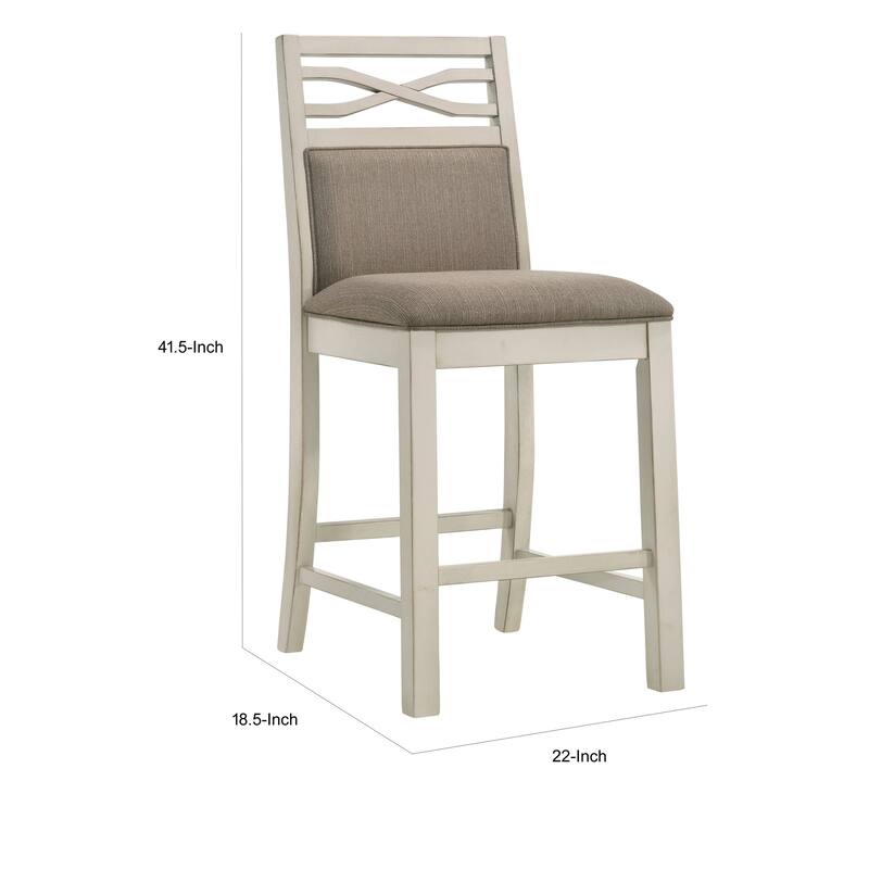 Marie 26 Inch Counter Height Chair, Khaki Fabric Seat, Back, Beige Wood