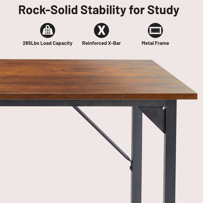 Computer Desk, 40-63 Inch Home Office Desk, Gaming Writing Work from Home Study Desk, Large Legroom, Sturdy Metal Frame