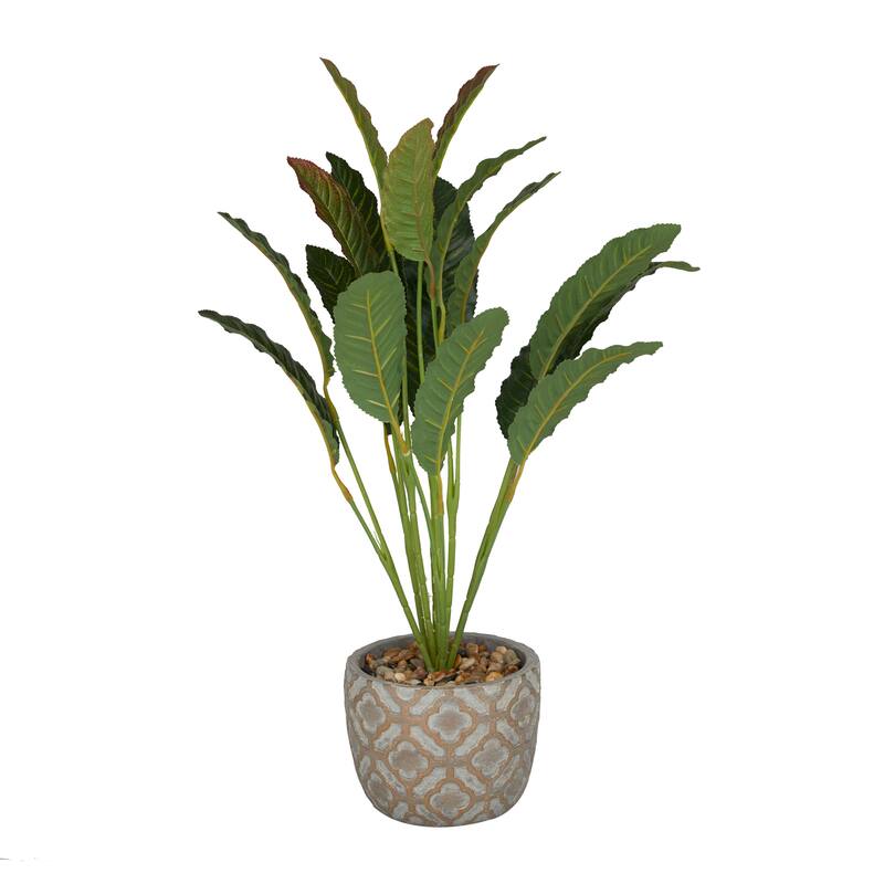 Faux Foliage Crotons Artificial Plant with Realistic Leaves and Geometric Patterned Pot - Green - Roche River Decor