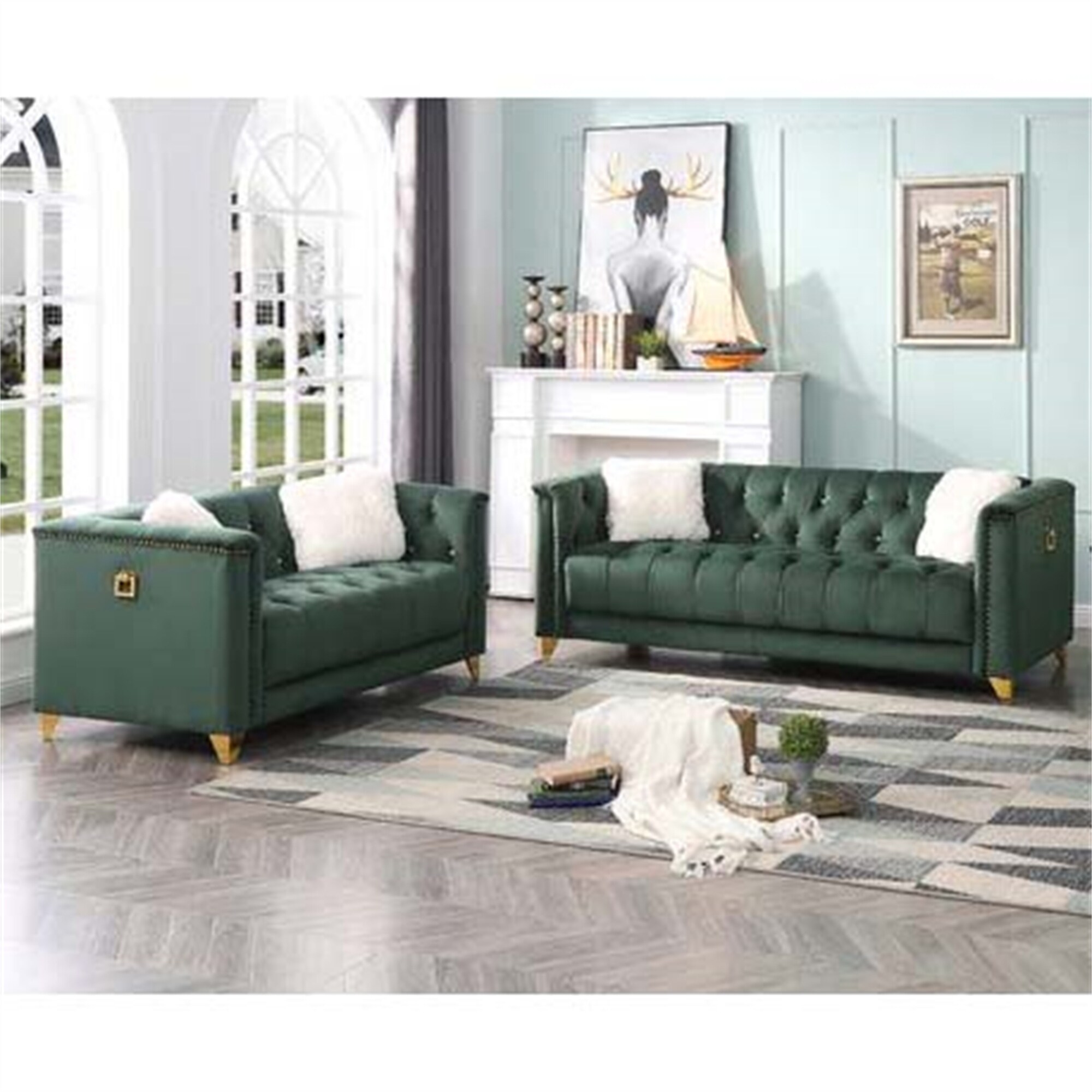 Upholstery Living Room Sofa Set in Velvet Fabric Set of 2