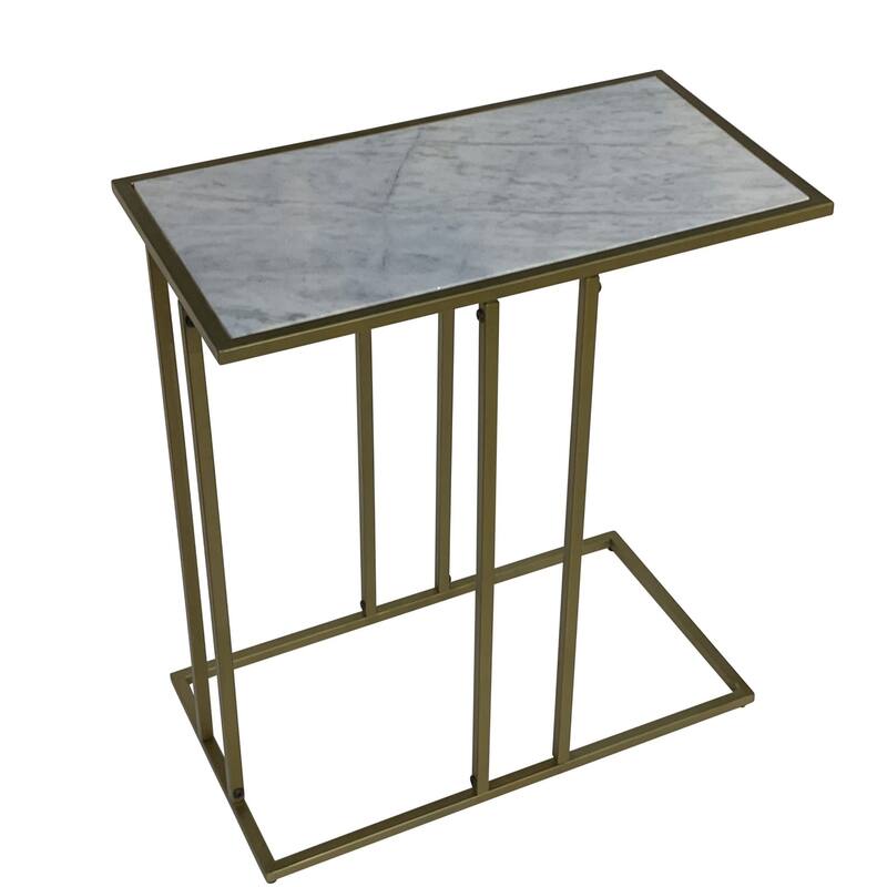 Rectangular Marbled End Table - 26" - White and Silver