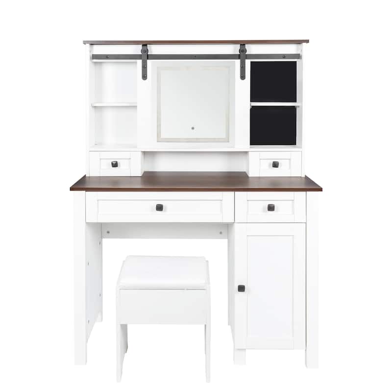 Farmhouse Makeup Vanity with Mirror and Lights