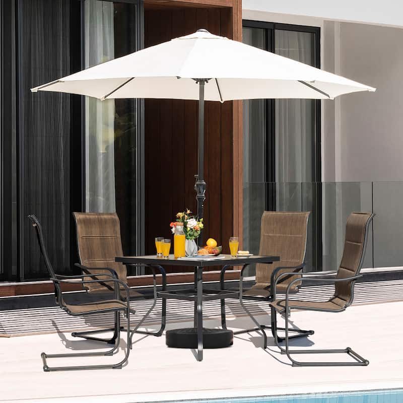 Outdoor 5-Piece Dining Set with Umbrella Hole, Textilene and Iron