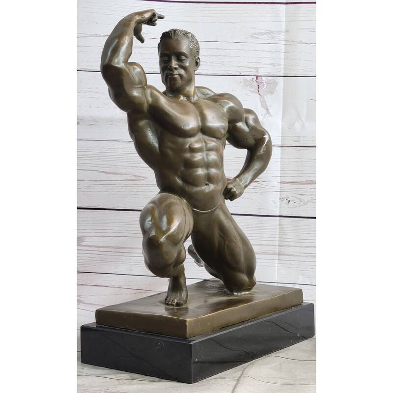 Iron Man Muscular Bodybuilder Posing Flexing Bronze Sculpture Statue Trophy Figure