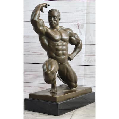 Iron Man Muscular Bodybuilder Posing Flexing Bronze Sculpture Statue Trophy Figure