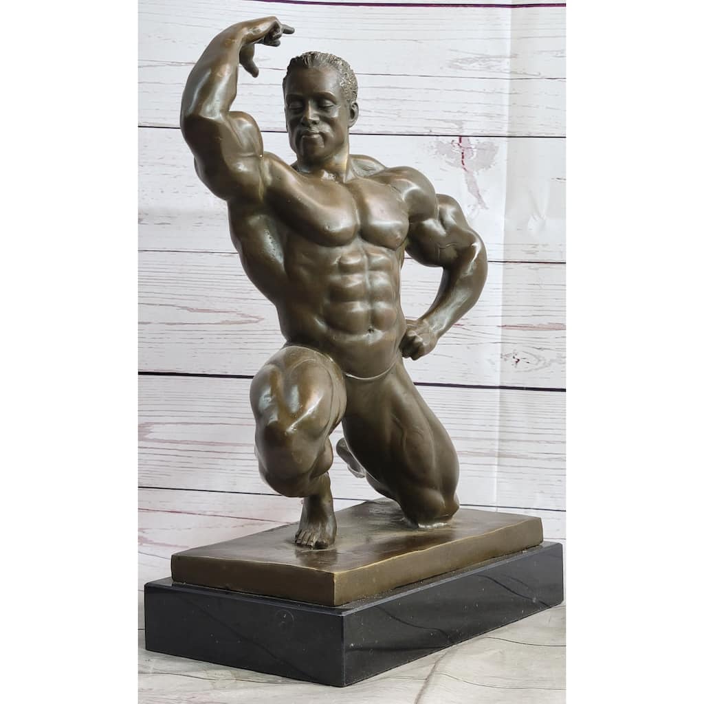 Iron Man Muscular Bodybuilder Posing Flexing Bronze Sculpture Statue Trophy Figure