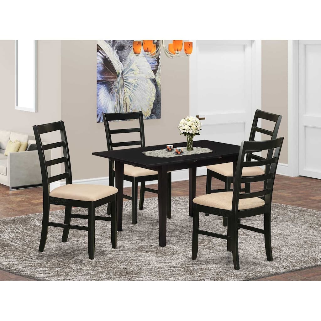 5-Piece Black Finish Solid Wood Top - Rectangular Dining Room Set (Seats 4)
