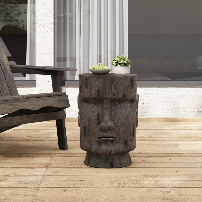 Easter Island Moai Statue Pedestal End Table Indoor and Outdoor - Grey