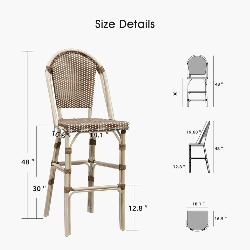 PURPLE LEAF White Print Finish Patio Bar Chairs with Back Rattan Bar Chairs French Bistro Set for Kitchen Outdoor Counter Stool
