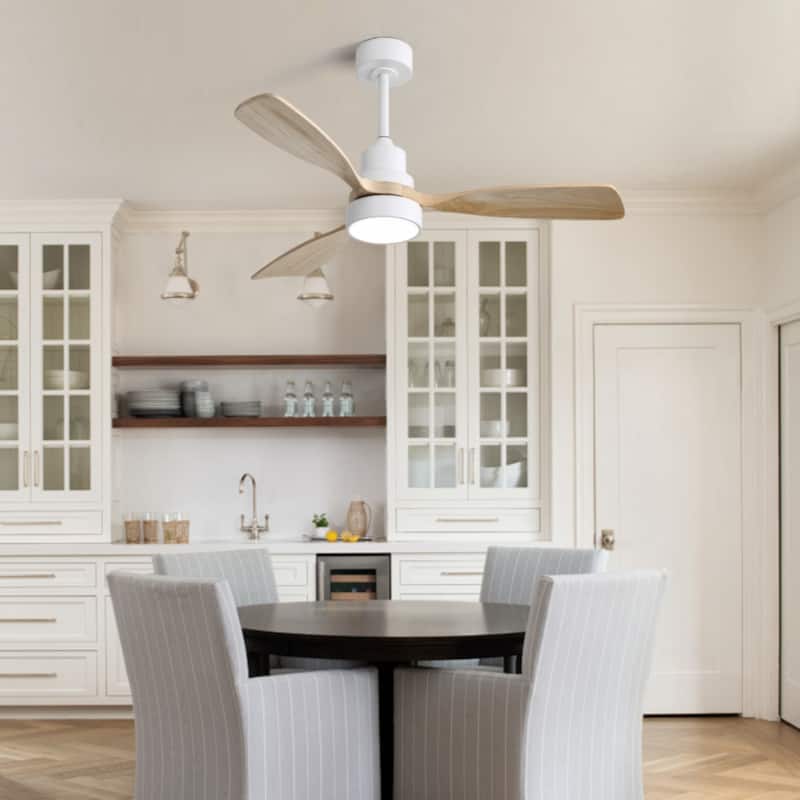 48 Inch Modern Ceiling Fan With Lights 3 Wood Fan Blade Noiseless Reversible Motor Remote Control