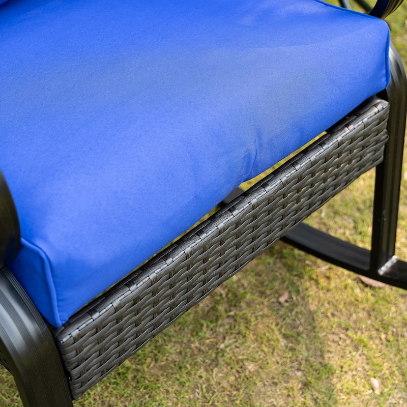 Outdoor Wicker Rocking Chair with Padded Cushions, Aluminum Rattan Porch Rocker Chair with Armrest for Garden, Patio