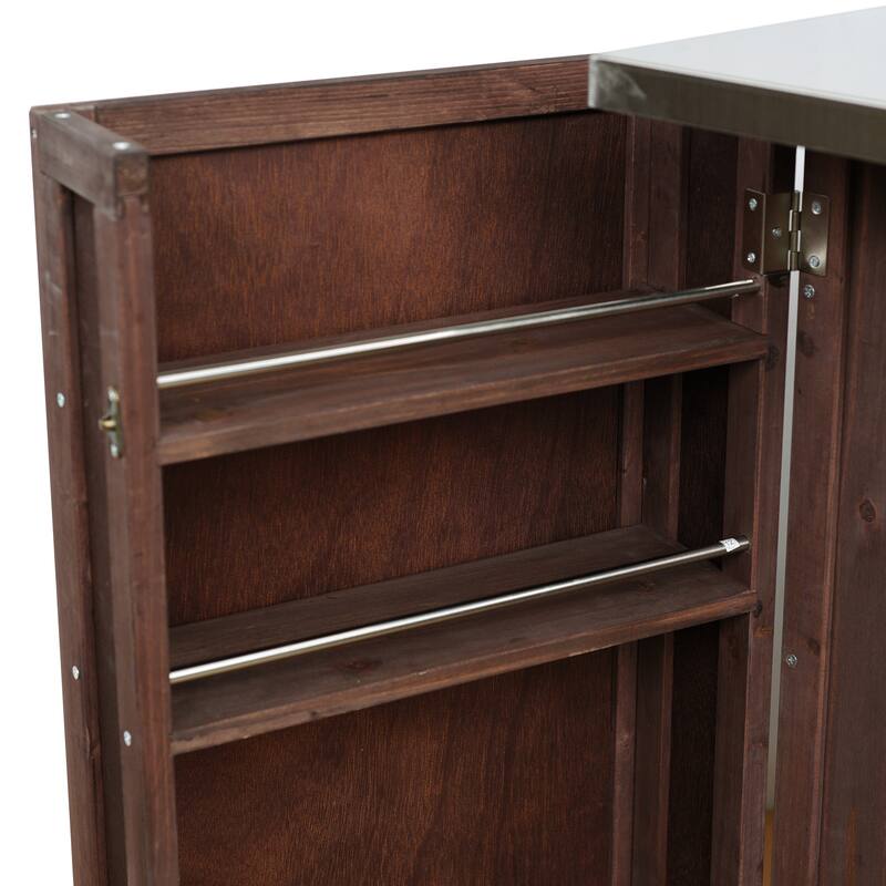 Fir Wood Outdoor Kitchen Prep Station Cart with Stainless Steel Top & Towel Rack