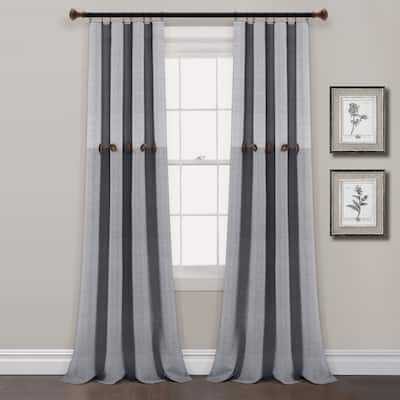 Lush Decor Farmhouse Button Stripe Yarn Dyed Woven Cotton Window Curtain Panel Pair