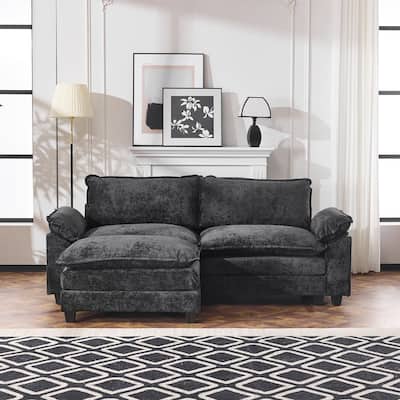 Full KD Double Cushion Chenille Sofa with Ottoman