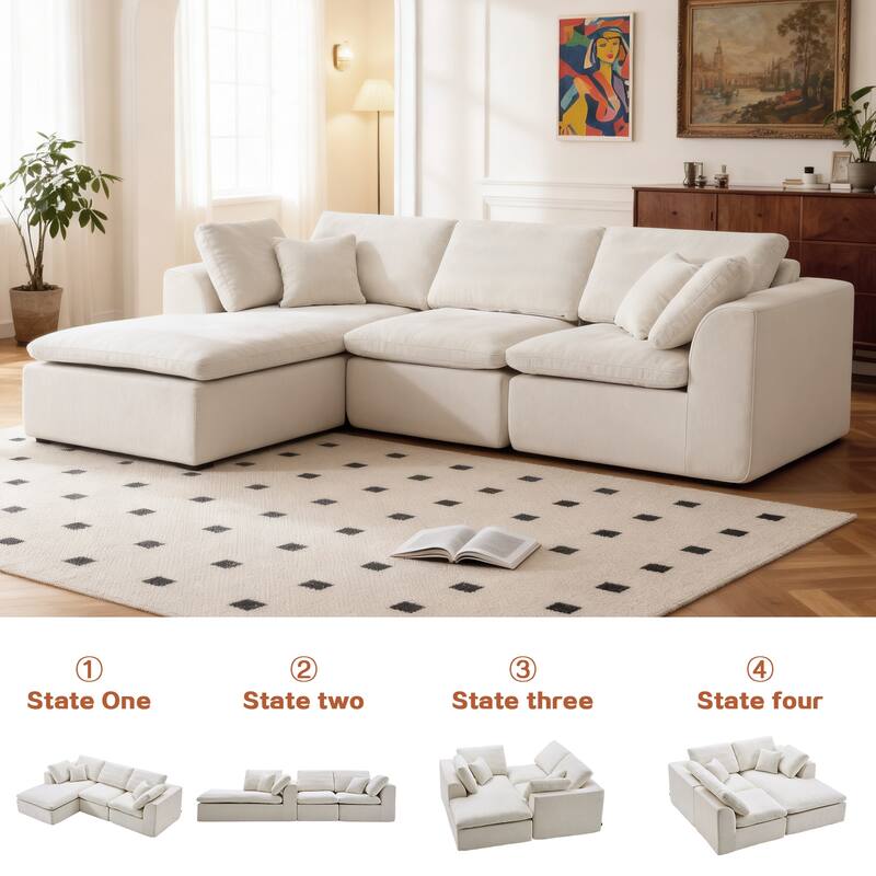 L-Shaped Chenille Sectional Sofa with Chaise Lounge, Living Room Modular Leisure Couch Chenille Sleeper Sofa