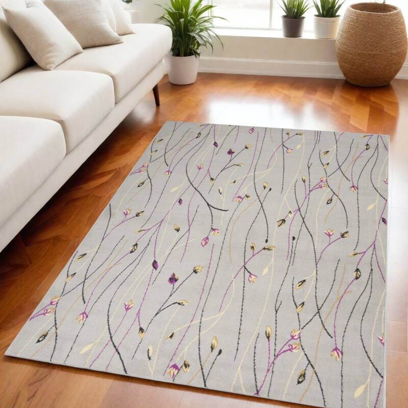 Luxit Power Loomed Floral Traditional Durable Area Rug By HomeRoots - 87' X '63' X '0.5 - Gray and Pink - Rectangle