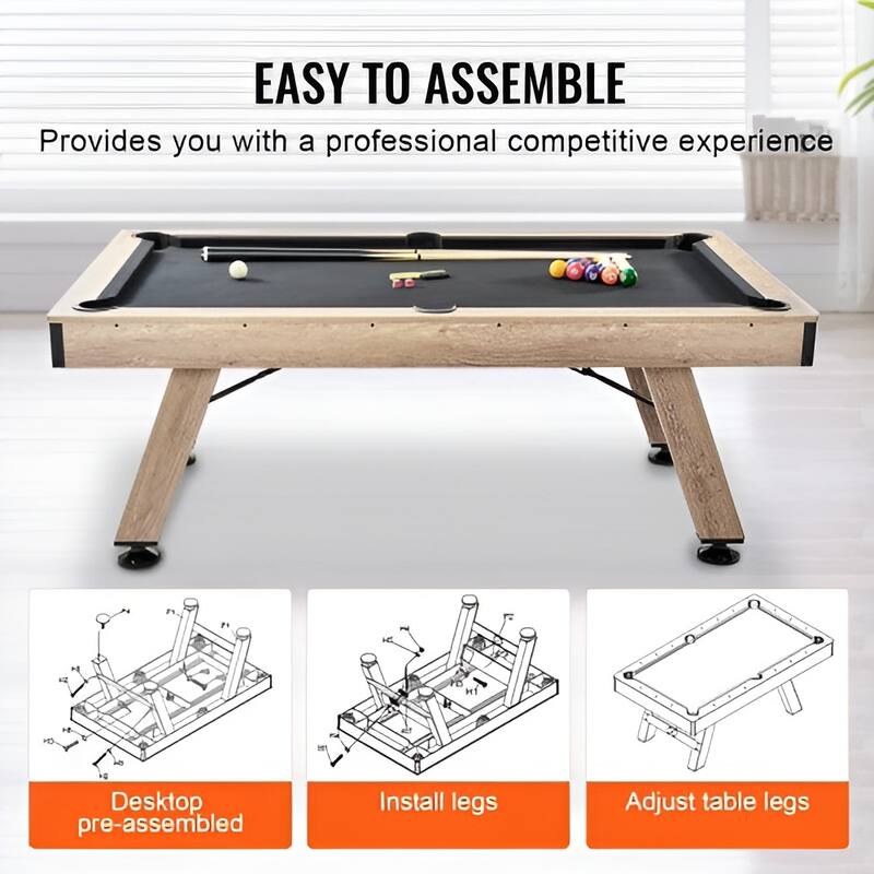 Black Wood MDF Billiards Pool Table with Metal Corners and Full Accessories - 84” Lx 47.8” W x 31.7” H