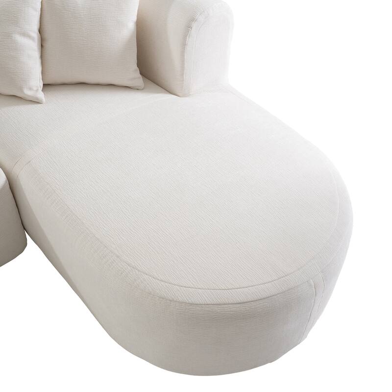 Curved Sectional Sofa with L-Shaped Chaise Lounge, Chenille Upholstered Cloud Sofa, 4 Seater Floor Sofa with 4 Pillows