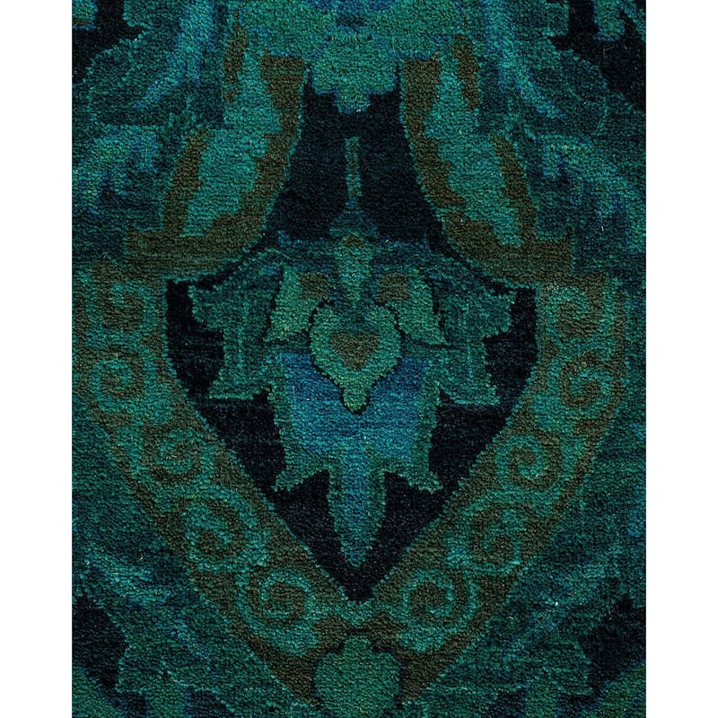 Overton Hand Knotted Wool Vintage Inspired Modern Contemporary Overdyed Green Area Rug - 10' 1" x 14' 1"