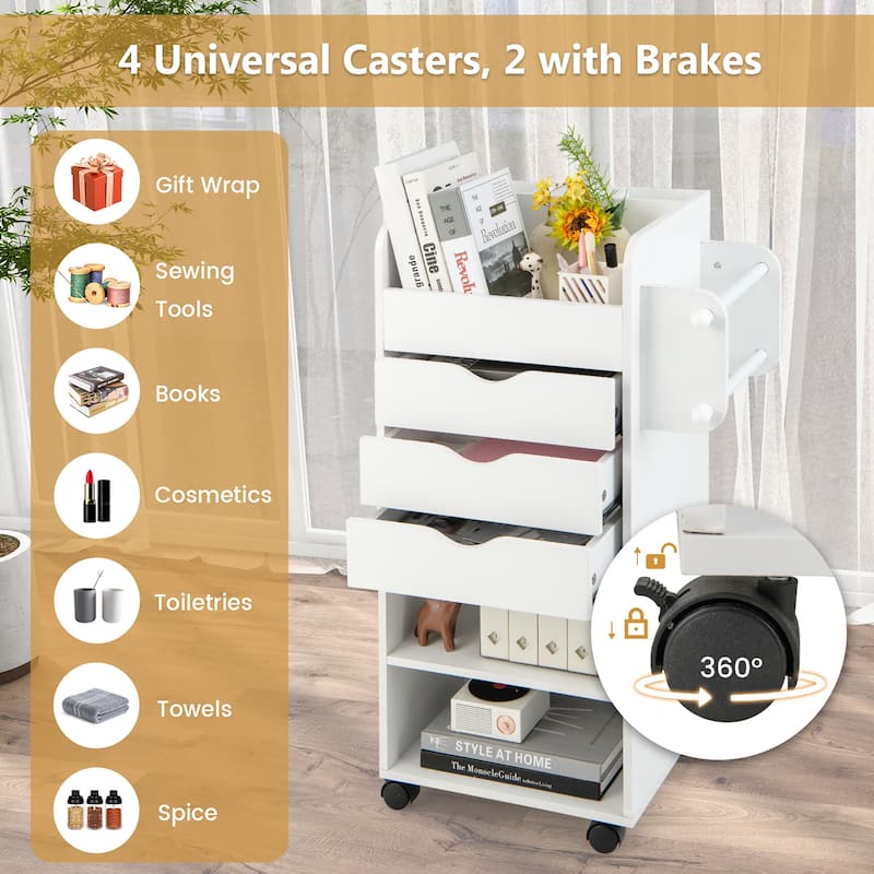 Gymax Rolling Craft Storage Cart Wooden Utility Cart w/3 Drawers 3 - See Details