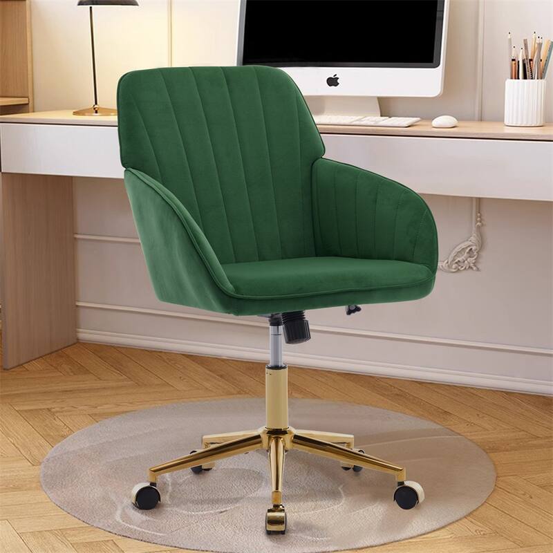 Velvet Adjustable Home Office Swivel Leisure Desk Chair with Gold Base - Green