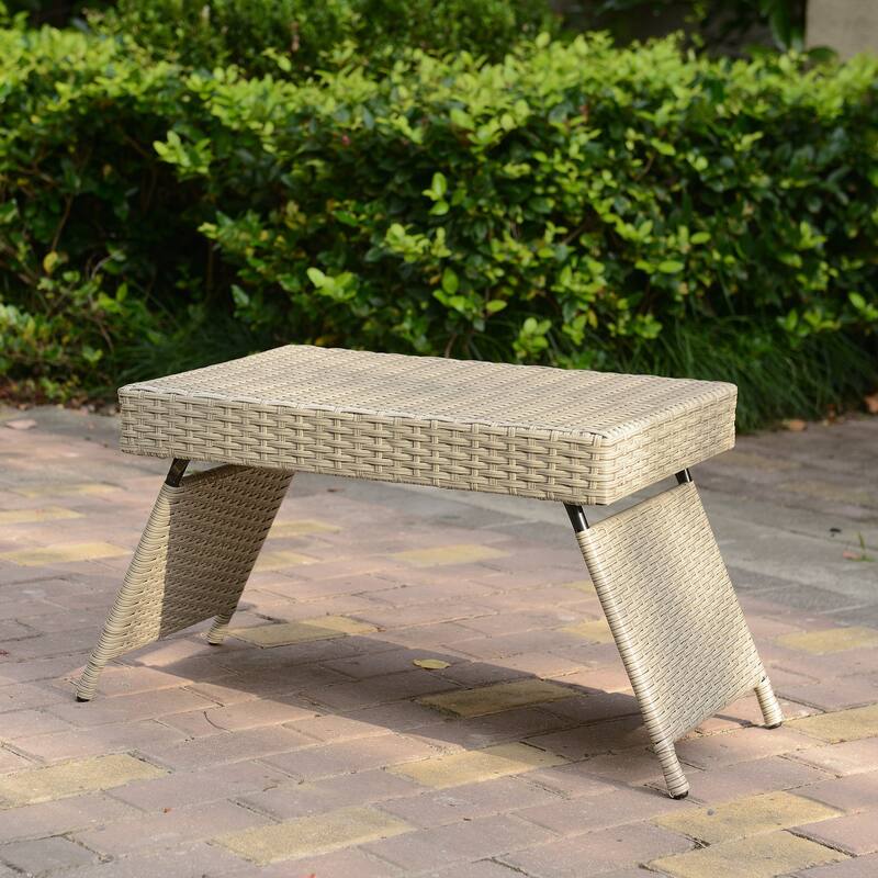 Portable Folding Wicker Table - Grey