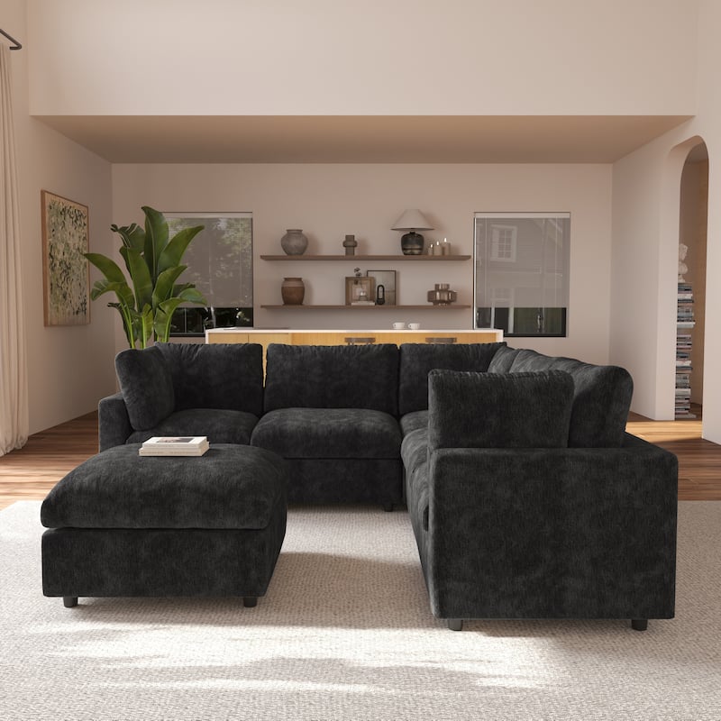 100.5'' V-shape Cloud Corner Sectional Sofa Chenille 5-Piece Modular Couch for Living Room Set