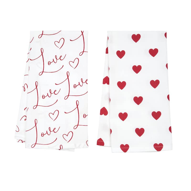 Love Heart Cotton Kitchen Towel Set of 2