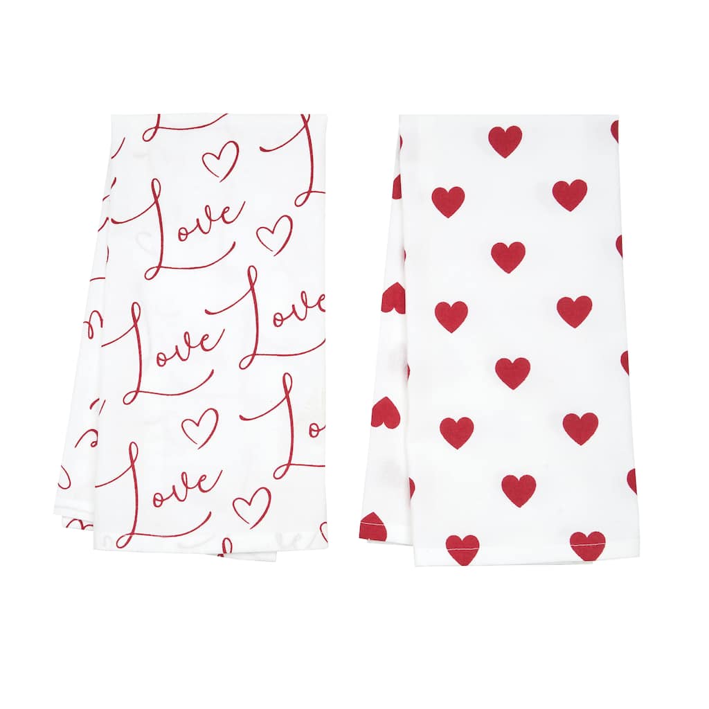 Love Heart Cotton Kitchen Towel Set of 2