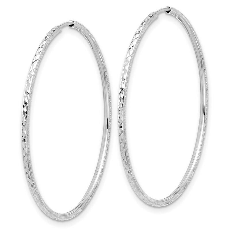 Curata 14k White Gold Sparkle Cut Endless Hoop Earrings - 40x1.5mm