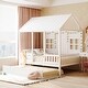 preview thumbnail 1 of 12, Safety Guardrail Toddler Bed House Bed with Trundle, Full Size White - Full