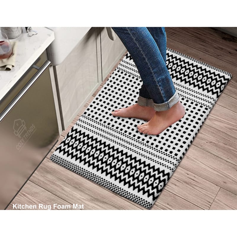 Cotton Kitchen Mat Cushioned Anti-Fatigue Rug, Non-Slip Mats Comfort Foam Rug for Kitchen, Office, Sink, Laundry - 18''x30'' - Black