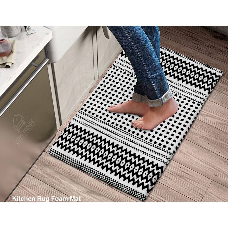Woven Cotton Anti Fatigue Cushioned Kitchen | Doormat | Bathroom 18" x 30" Mats With Foam Backing Anti Slip - 18''x30'' -  Doormat | Bathroom  18" x 30"  Mats With Foam Backing Anti Slip - 18''x30''|Box Black