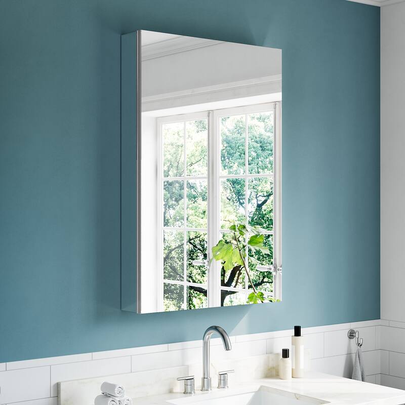 24x36" Tri-View Mirrored Medicine Cabinet, Soft-Close Blum Hinges, Reversible Bi-View Door, Recess/Surface Mount, Aluminum Body - White