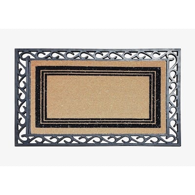 A1HC Natural Coir Entrance Door Mats, Large Rubber Doormat, Non-Slip, Flock Doormat, Thin-Profile Indoor Outdoor Mat 24" X 36"