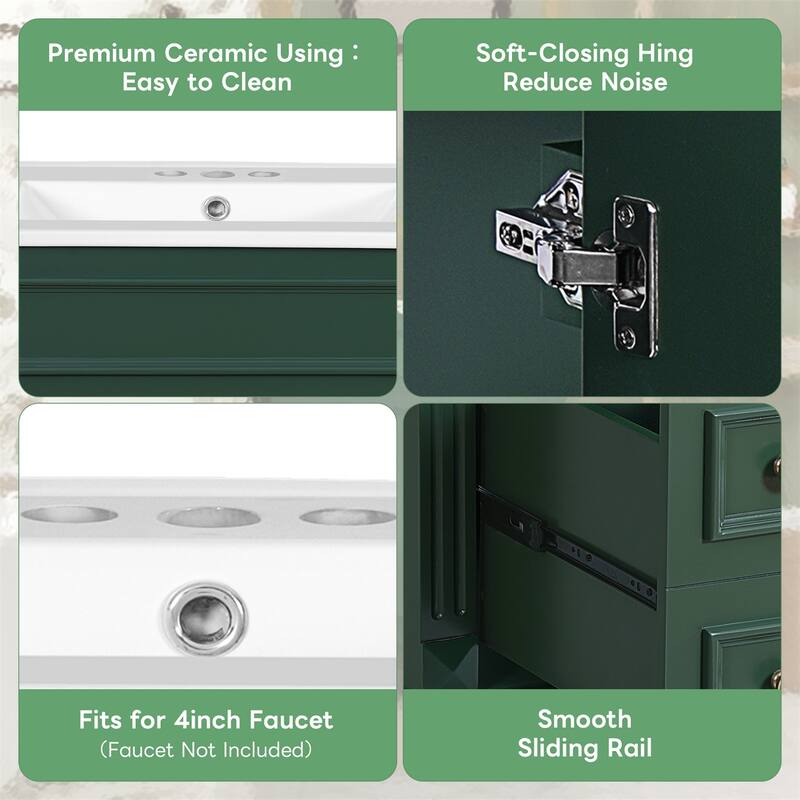 24" Bathroom Vanity with Ceramic Sink with 2 Drawers and Adjustable Shelf