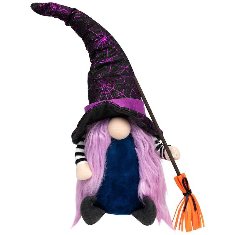 Gnome Witch with Broom and Pointy Hat Halloween Figure - 14"