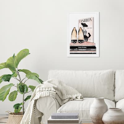 Wynwood Studio 'Fashion Magazine and Books' Fashion and Glam Black Wall Art Framed Print