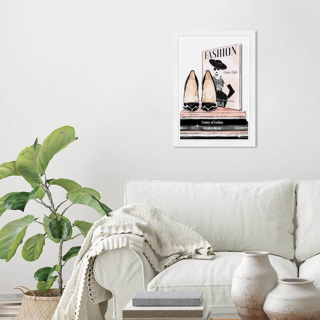 Wynwood Studio 'Fashion Magazine and Books' Fashion and Glam Black Wall Art Framed Print