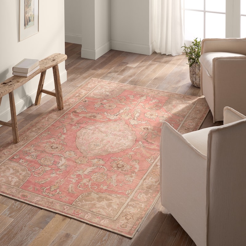 Cheney Machine Washable Medallion Pink/Beige Rug - 4' x 6' - Runner/Rectangle