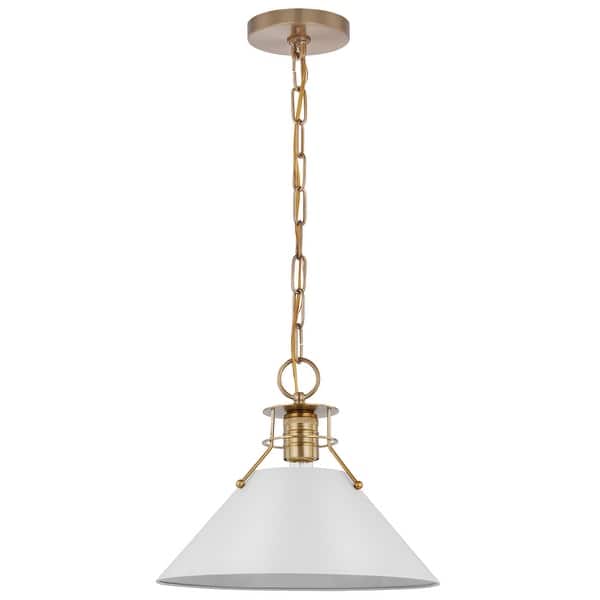 slide 2 of 4, Outpost 1 Light Medium Pendant Matte White with Burnished Brass