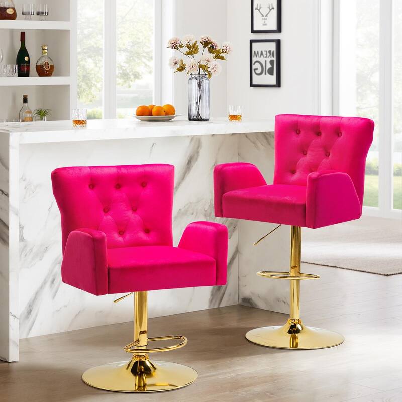 Loreto Modern Tufted Velvet Swivel chair with Adjustable Height Set of 2 by HULALA HOME